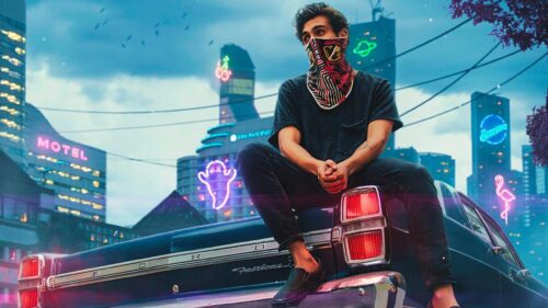 Cyberpunk Aesthetic Guy on Classic Car 4K Wallpaper