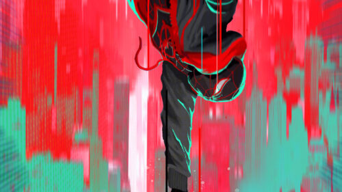 Miles Morales Abstract Red and Cyan Desktop Wallpaper
