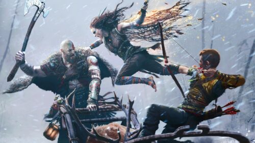 Kratos and Atreus Battle Freya Desktop Wallpaper