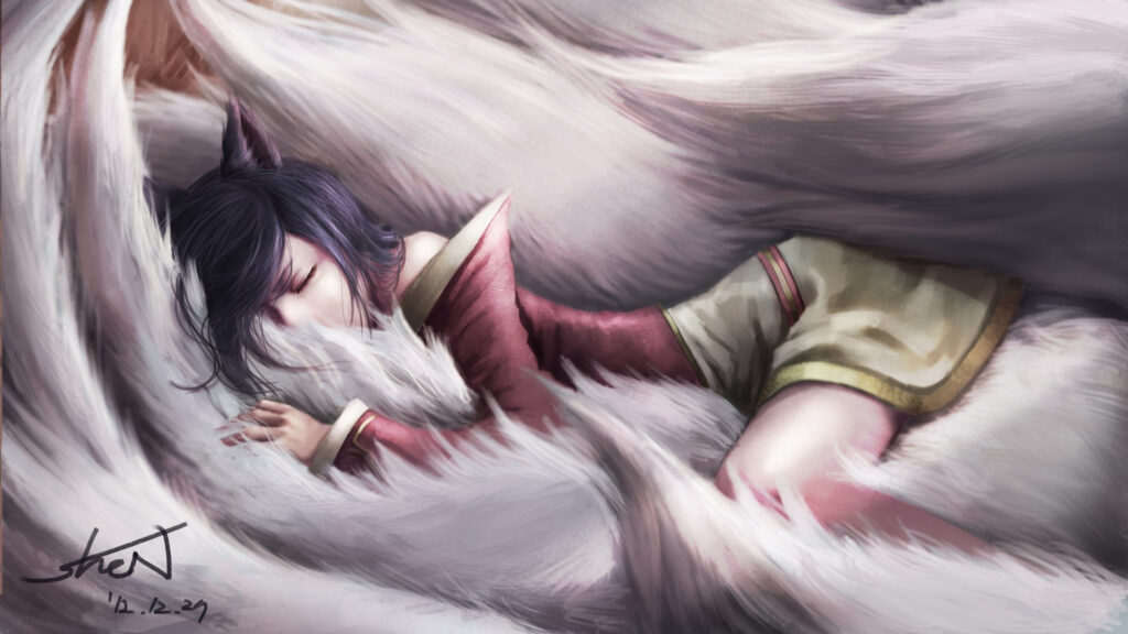 Sleeping Ahri Kitsune Fantasy Art Desktop Wallpaper
