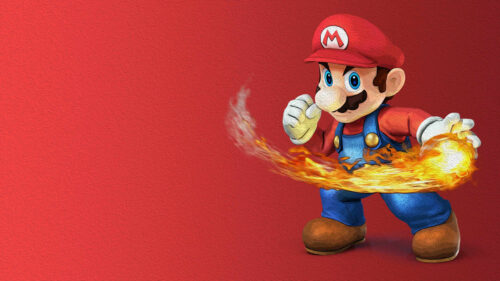 Mario Launching Fireball Art Red Background Desktop Wallpaper