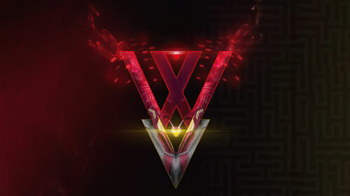 Red and Gold Geometric Logo 4K Desktop Wallpaper