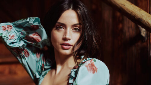 Ana de Armas Floral Satin Dress Desktop Wallpaper