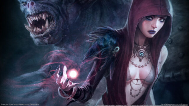Dark Fantasy Sorceress with Demon Guardian Desktop Wallpaper