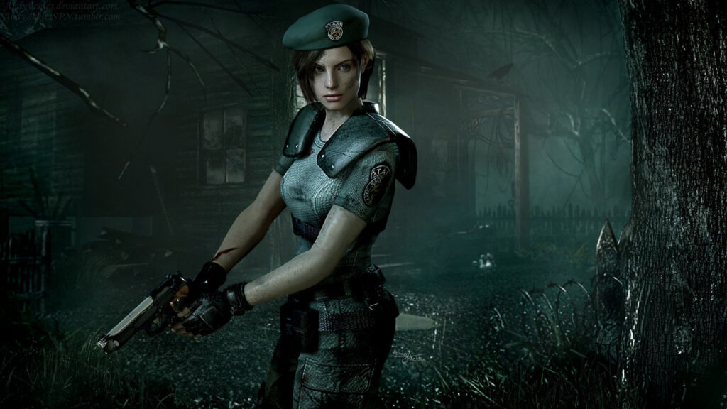 Jill Valentine Resident Evil Dark Forest Desktop Wallpaper