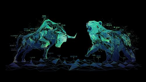 Low Poly Bull and Bear Financial Market Desktop Wallpaper