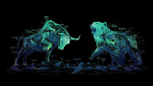 Low Poly Bull and Bear Financial Market Desktop Wallpaper