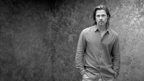 Brad Pitt Portrait Monochromatic Style 4K Desktop Wallpaper