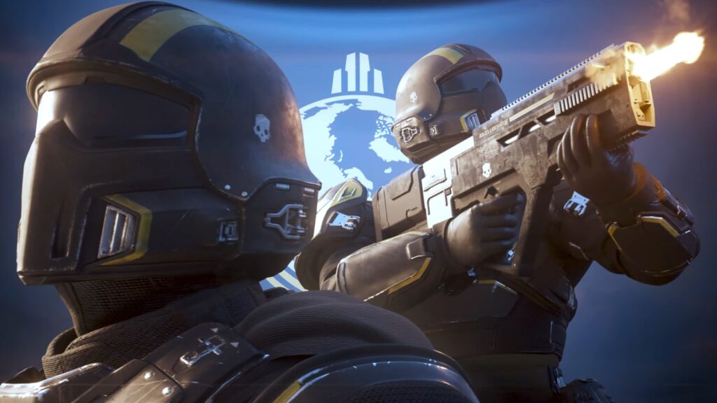 Helldivers 2 Soldiers Firing Weapons Desktop Wallpaper