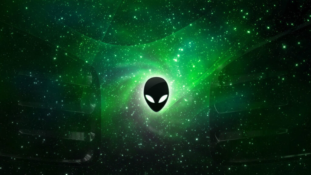 Green Alienware Themed Galaxy Space Desktop Wallpaper