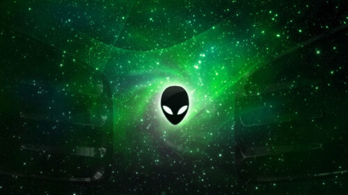 Green Alienware Themed Galaxy Space Desktop Wallpaper