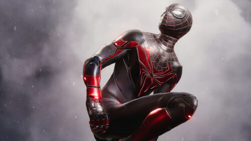 Spider-Man Red and Black Tech Suit 4K Desktop Wallpaper