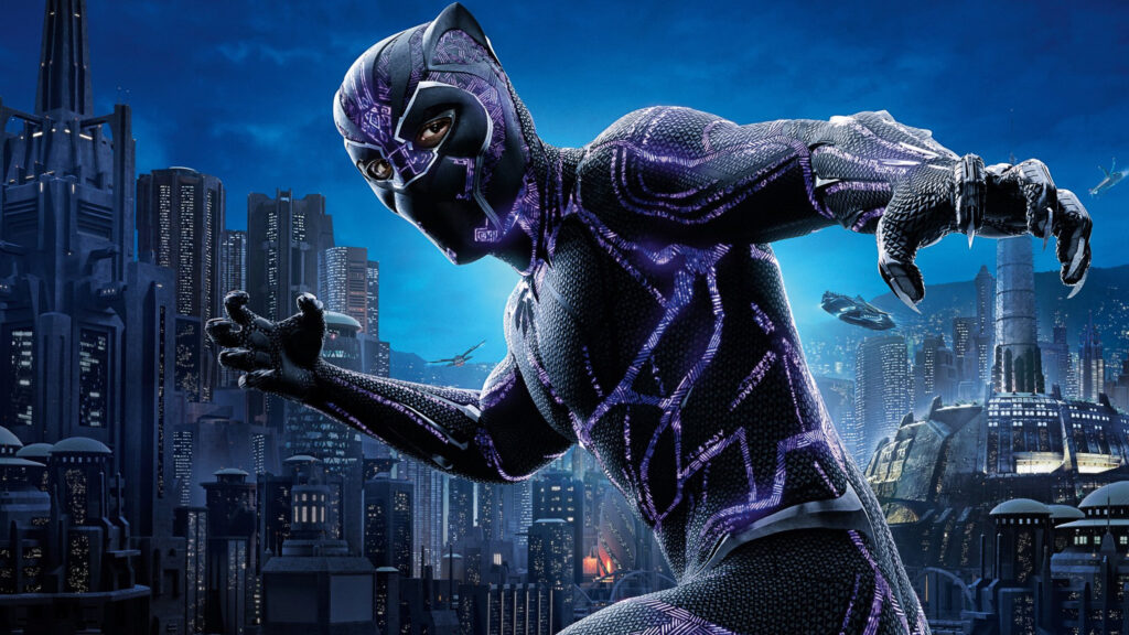Black Panther Action Pose Wakanda City 4K Desktop Wallpaper