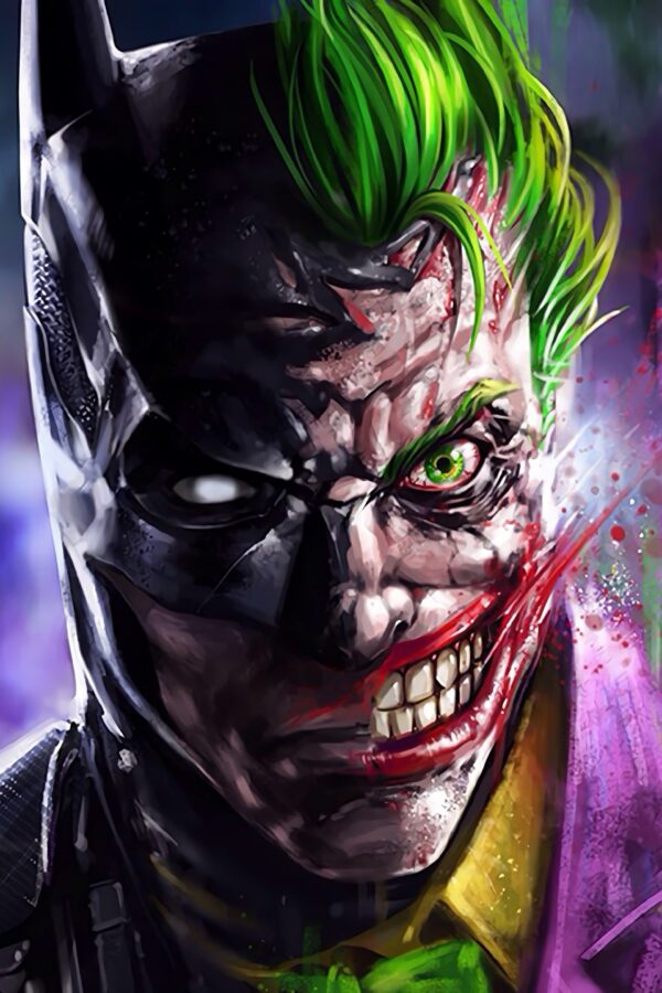 Batman and Joker Fusion Split Face Art 4K Desktop Wallpaper