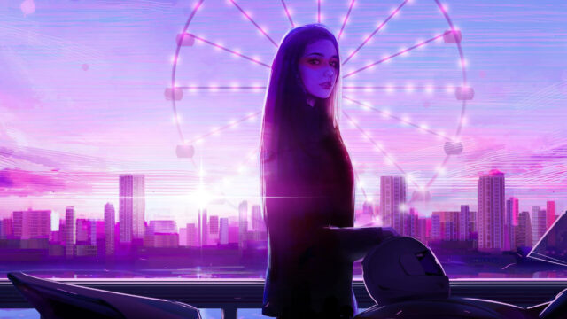Neon City Girl Silhouette 4K Desktop Wallpaper