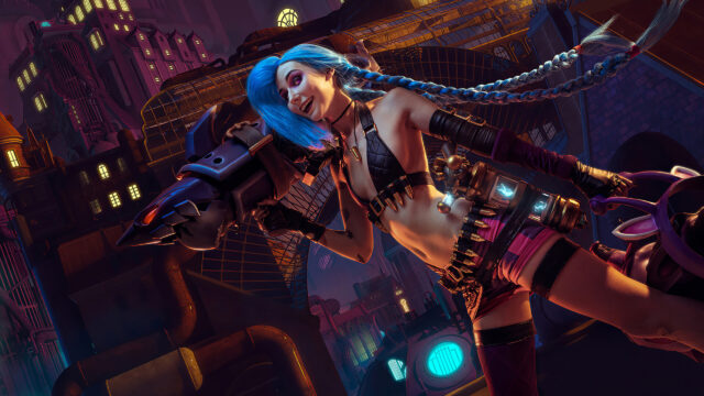 Arcane Jinx Cosplay Fantasy City Desktop Wallpaper