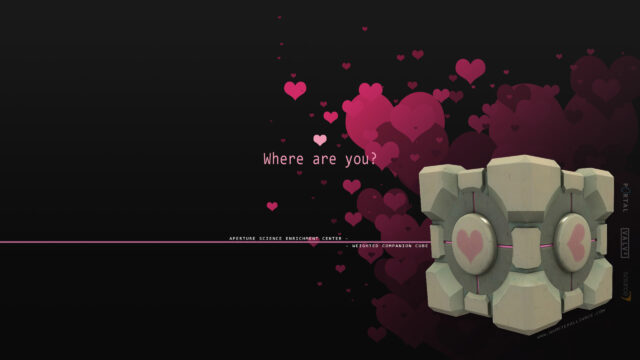 Weighted Companion Cube Portal Themed 4K Desktop Wallpaper