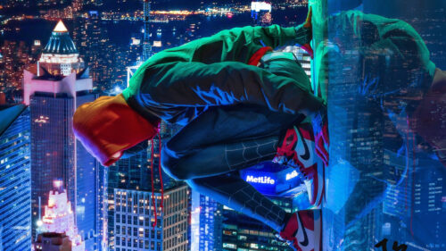 Miles Morales Spider-Man Hanging on Skyscraper 4K Desktop Wallpaper