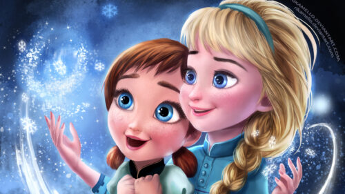 Young Anna and Elsa Frozen Art Desktop Wallpaper