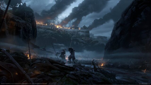 Ghost of Tsushima Battle Scene Dark Atmospheric Desktop Wallpaper