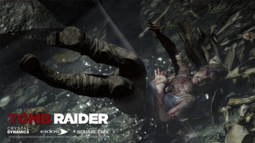 Lara Croft Falling into the Bone Pit 4K PC Wallpaper
