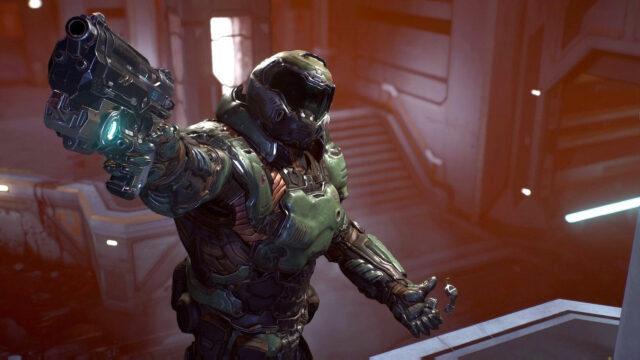 Doom Slayer Pointing Pistol Desktop Wallpaper