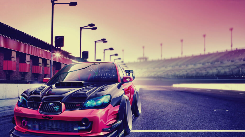 Modified Pink Subaru WRX STI Race Car Desktop Wallpaper