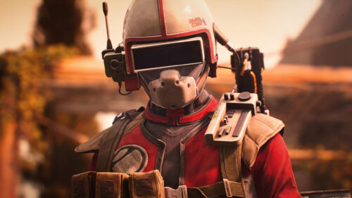 Futuristic Soldier in Red Armor 4K Desktop Wallpaper