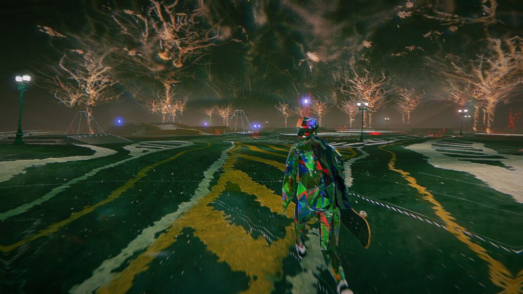Abstract Skater in Surreal Dark Park Desktop Wallpaper