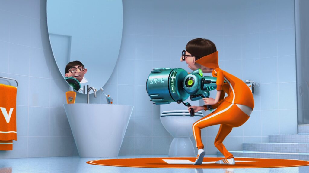 Vector Perkins with His Ray Gun in a Bathroom Desktop Wallpaper