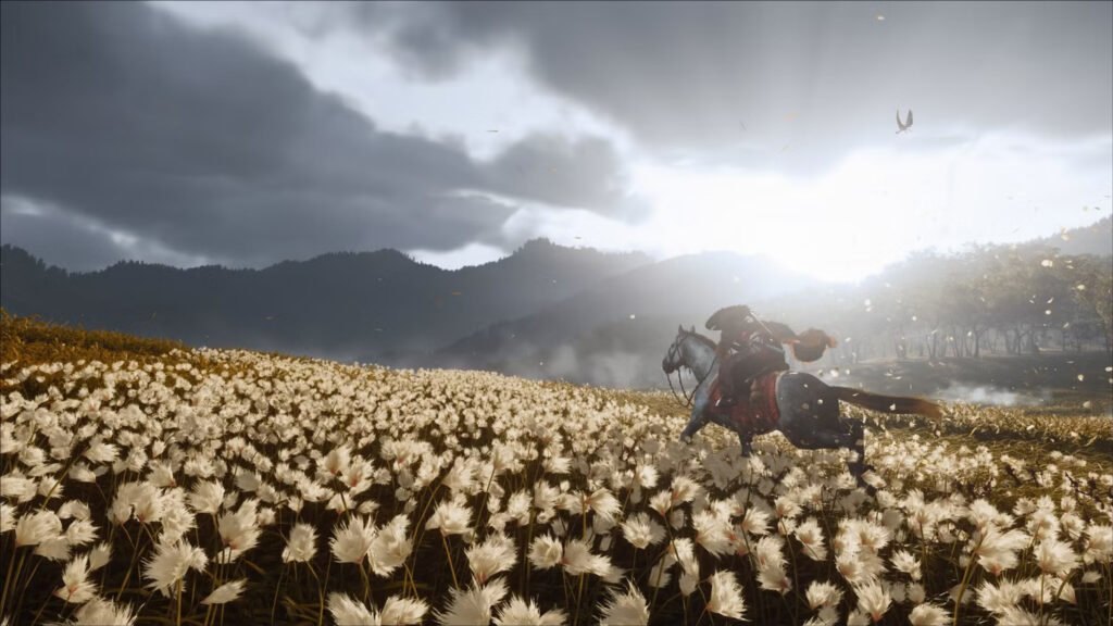 Ghost of Tsushima Horse Ride through Pampas Grass Desktop Wallpaper
