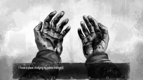 Haunting Grayscale Illustration: Bloodstained Hands Desktop Wallpaper