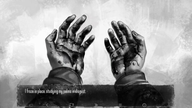 Haunting Grayscale Illustration: Bloodstained Hands Desktop Wallpaper