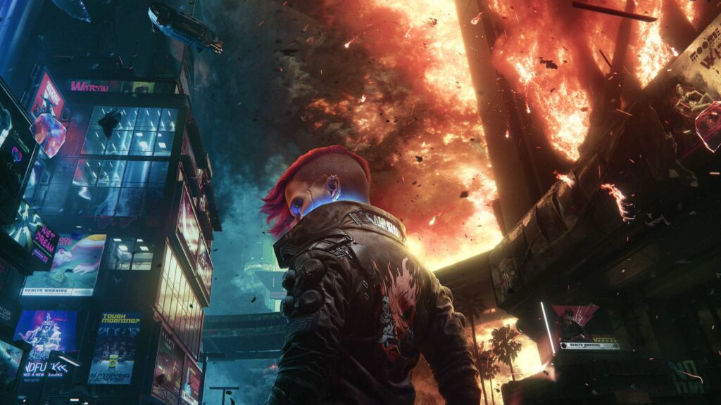 Cyberpunk City Explosion Chaos 4K Desktop Wallpaper