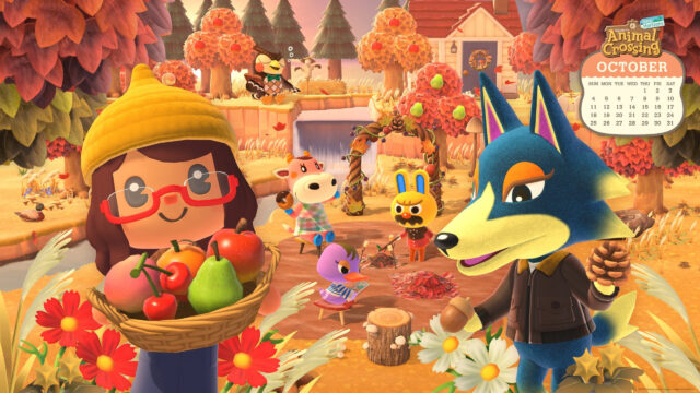 Animal Crossing October Scene Desktop Wallpaper