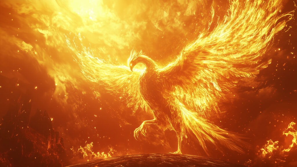 Fiery Mythical Phoenix Bird Rising 4K Desktop Wallpaper