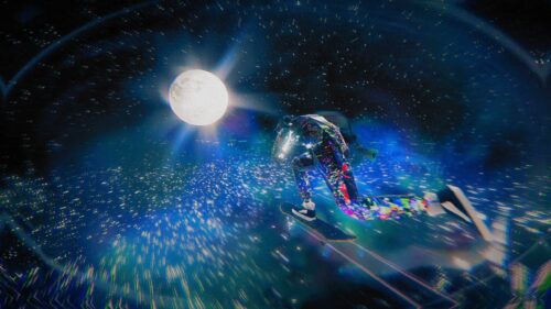 Cosmic Skater Glitch Art Desktop Wallpaper