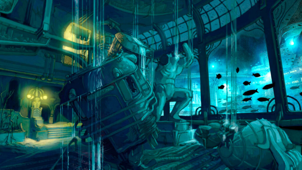 Underwater Ruined Art Deco Interior Desktop Wallpaper