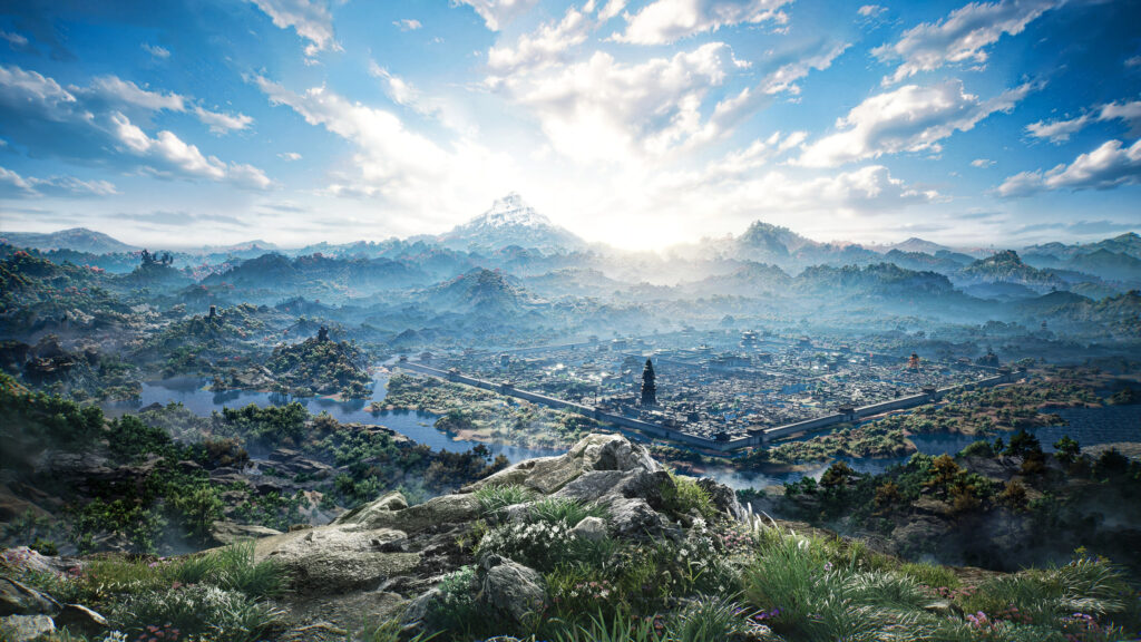 Ancient Walled City Under Mountain Peak 4K Desktop Wallpaper