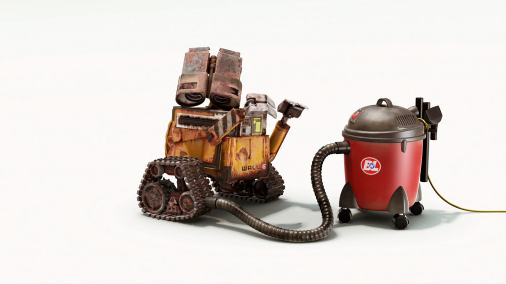Wall-E Cleaning with Buy n Large Vacuum Desktop Wallpaper