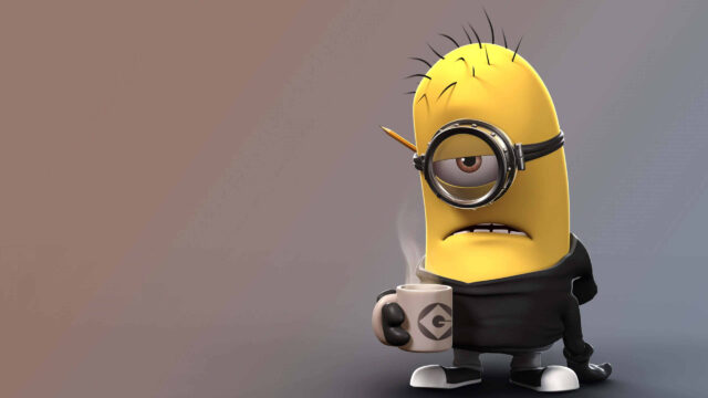 Single-Eyed Minion Holding a Coffee Cup Desktop Wallpaper