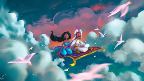 Aladdin and Jasmine Magic Carpet Ride 4K Desktop Wallpaper