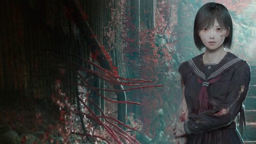 Eerie Anime Girl in Ruined Landscape Desktop Wallpaper