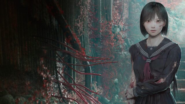 Eerie Anime Girl in Ruined Landscape Desktop Wallpaper