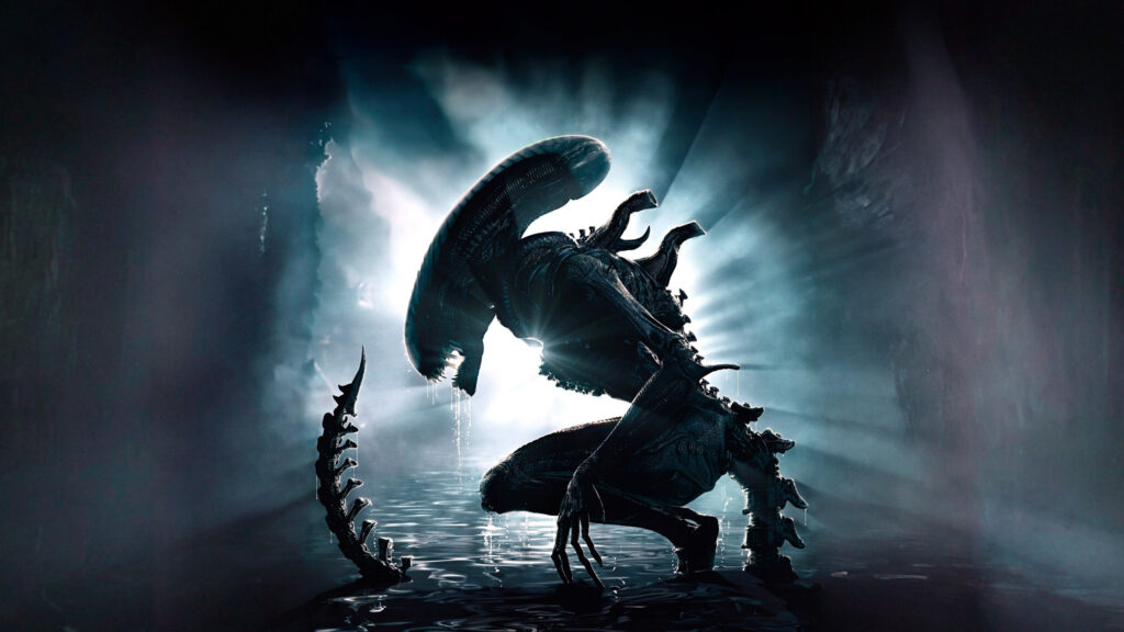 Covenant Xenomorph Crouching in Darkness 4K Wallpaper