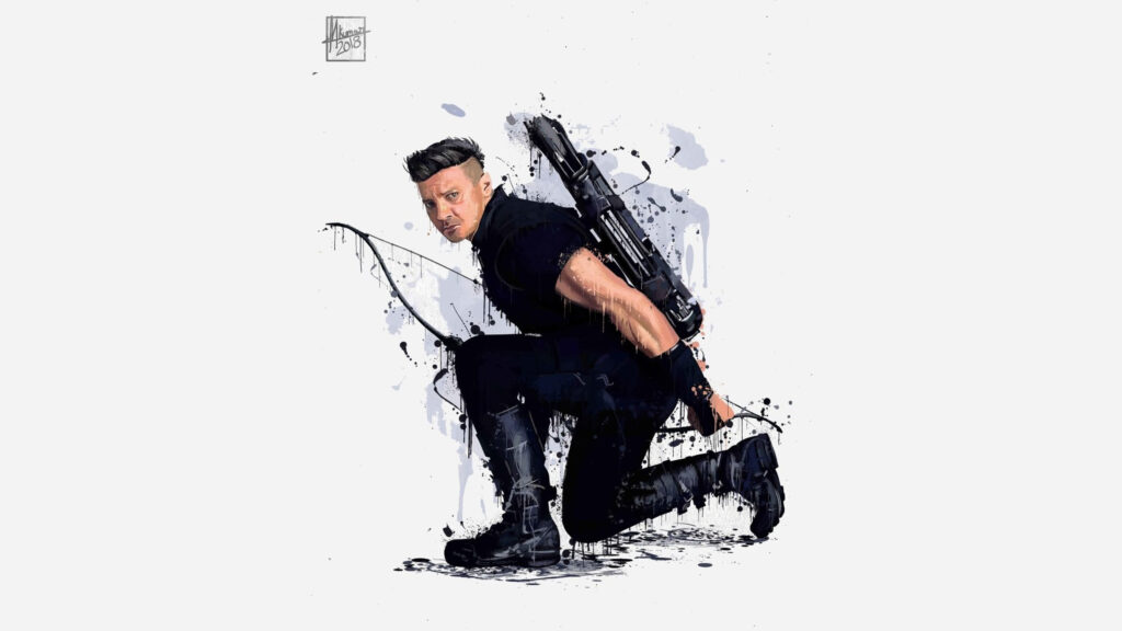 Hawkeye Jeremy Renner Action Pose Art Desktop Wallpaper