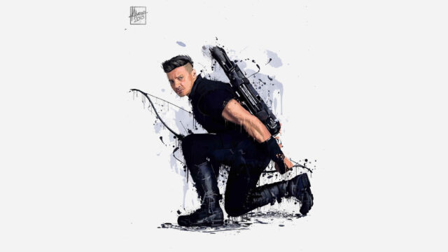 Hawkeye Jeremy Renner Action Pose Art Desktop Wallpaper