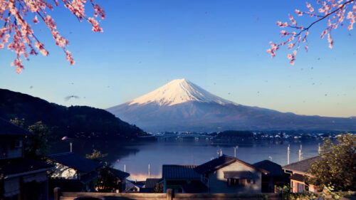 Mount Fuji and Lake Kawaguchiko Spring Desktop Wallpaper