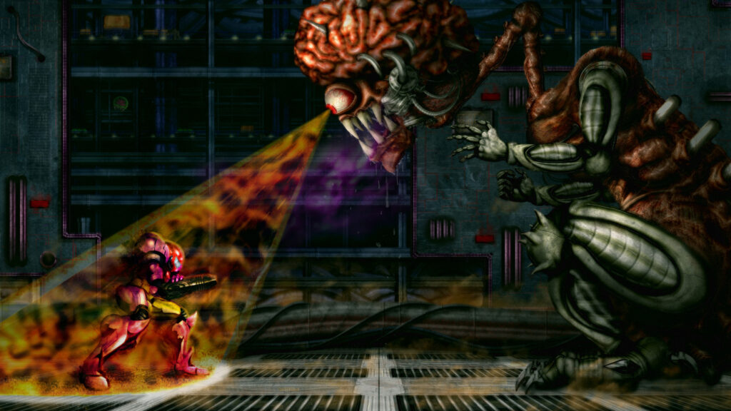 Samus Aran vs Mother Brain Epic Boss Battle 4K Desktop Wallpaper