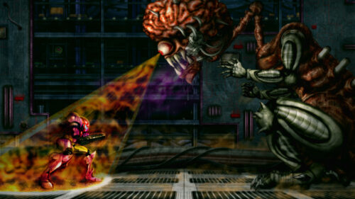 Samus Aran vs Mother Brain Epic Boss Battle 4K Desktop Wallpaper